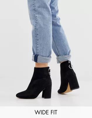 London Rebel wide fit high block heel boots in black | ASOS US