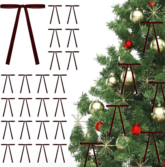 24Pcs Burgundy Velvet Christmas Tree Bows Door Garland Decor Vintage Wreath Bow for Xmas Holiday ... | Amazon (US)