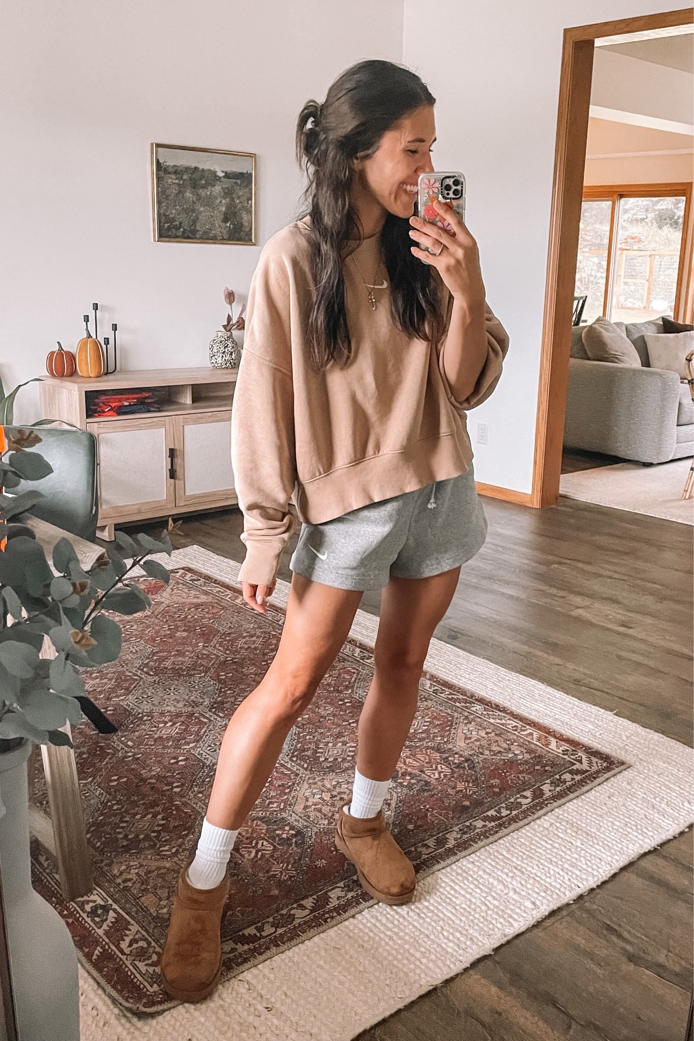 Casual fall outfit from Nike!
Wearing small in both!
Ugg ultra mini boots are my most worn love them with the socks!

Nike shorts 
Oversized sweatshirt, Nike sweatshirt  
Fall outfits 
Casual outfits 
Ugg boots 
UGG boot
Tube socks, tall socks 

#LTKSeasonal #LTKstyletip #LTKshoecrush
