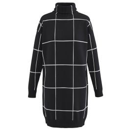 Warm Welcome Grid Turtleneck Sweater Dress in Black | Chicwish