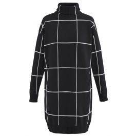 Warm Welcome Grid Turtleneck Sweater Dress in Black | Chicwish