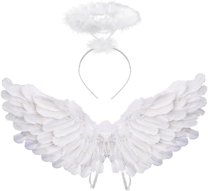 Angel Costume Wings And Halo Angel Costume for Girls Kids Women Adult Halloween Christmas (White) | Amazon (US)
