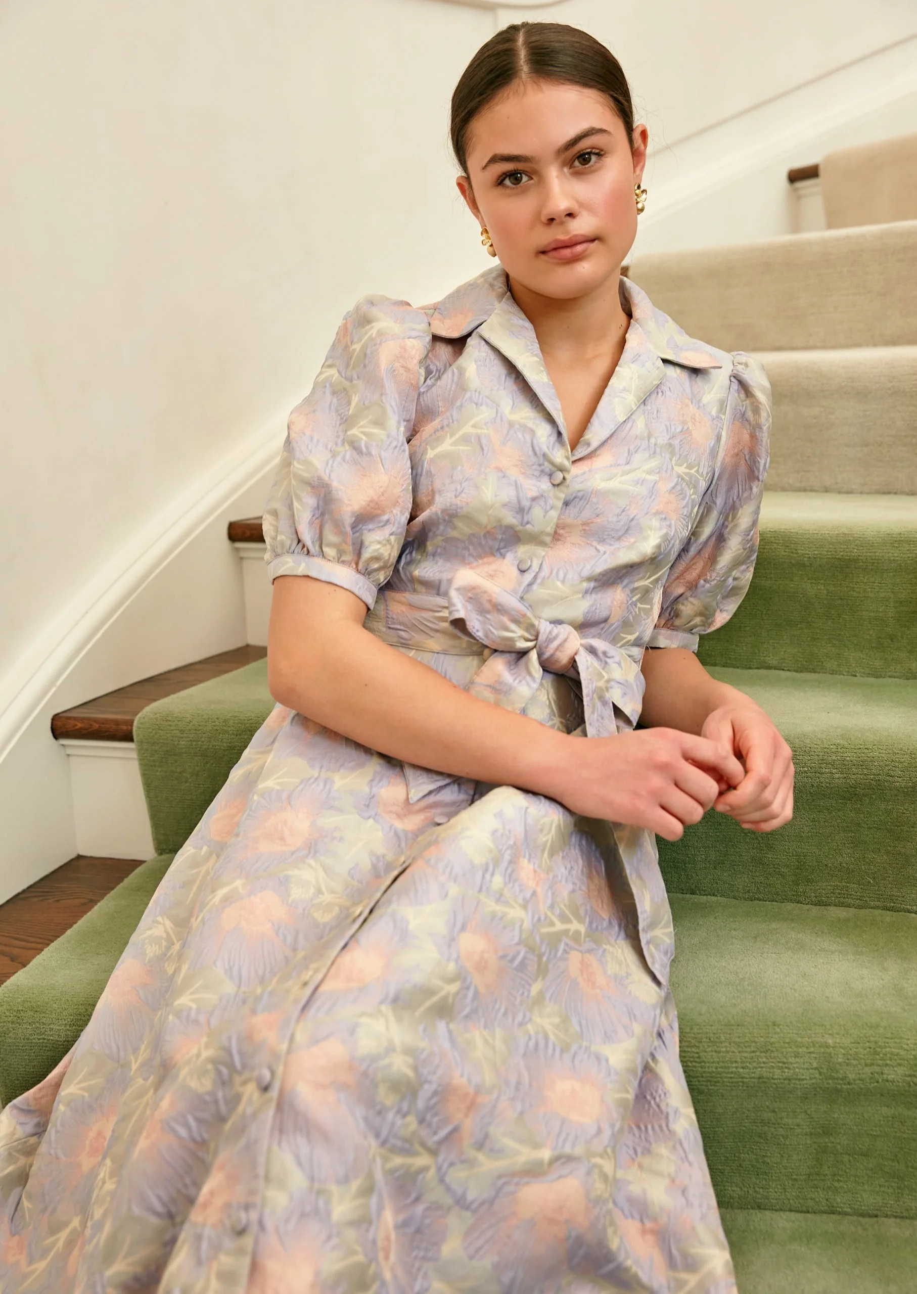 Charlotte Gown Lilac Floral Jacquard | Abbey Glass