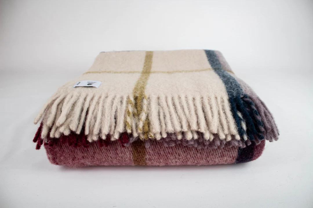 63'' 86.5'' Claret Red Tartan Plaid Wool Blanket, Pure 100% Wool Blanket, Cozy Blanket, Wool Couc... | Etsy (US)