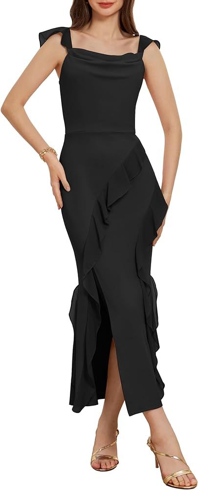 GRACE KARIN Women's Cowl Neck Sleeveless Ruffled Fishtail Dress High Slit Bodycon Cocktail Party ... | Amazon (US)