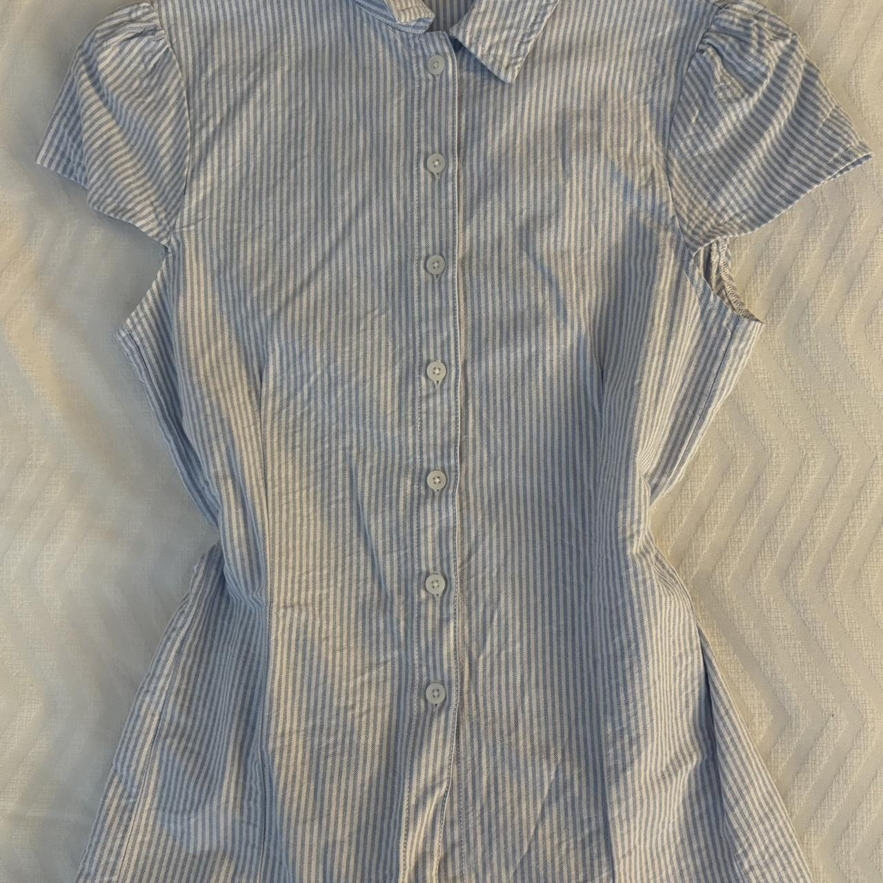 Brandy Melville Women's Polo shirt - Blue/White - One size | Depop US