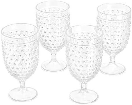 Amazon Basics Tritan Hobnail Texture Footed Iced Tea Glasses - 17-Ounce,Plastic, Set of 4 | Amazon (US)