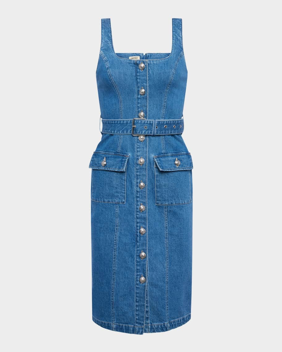 L'Agence Midy Button-Front Denim Tank Dress | Neiman Marcus
