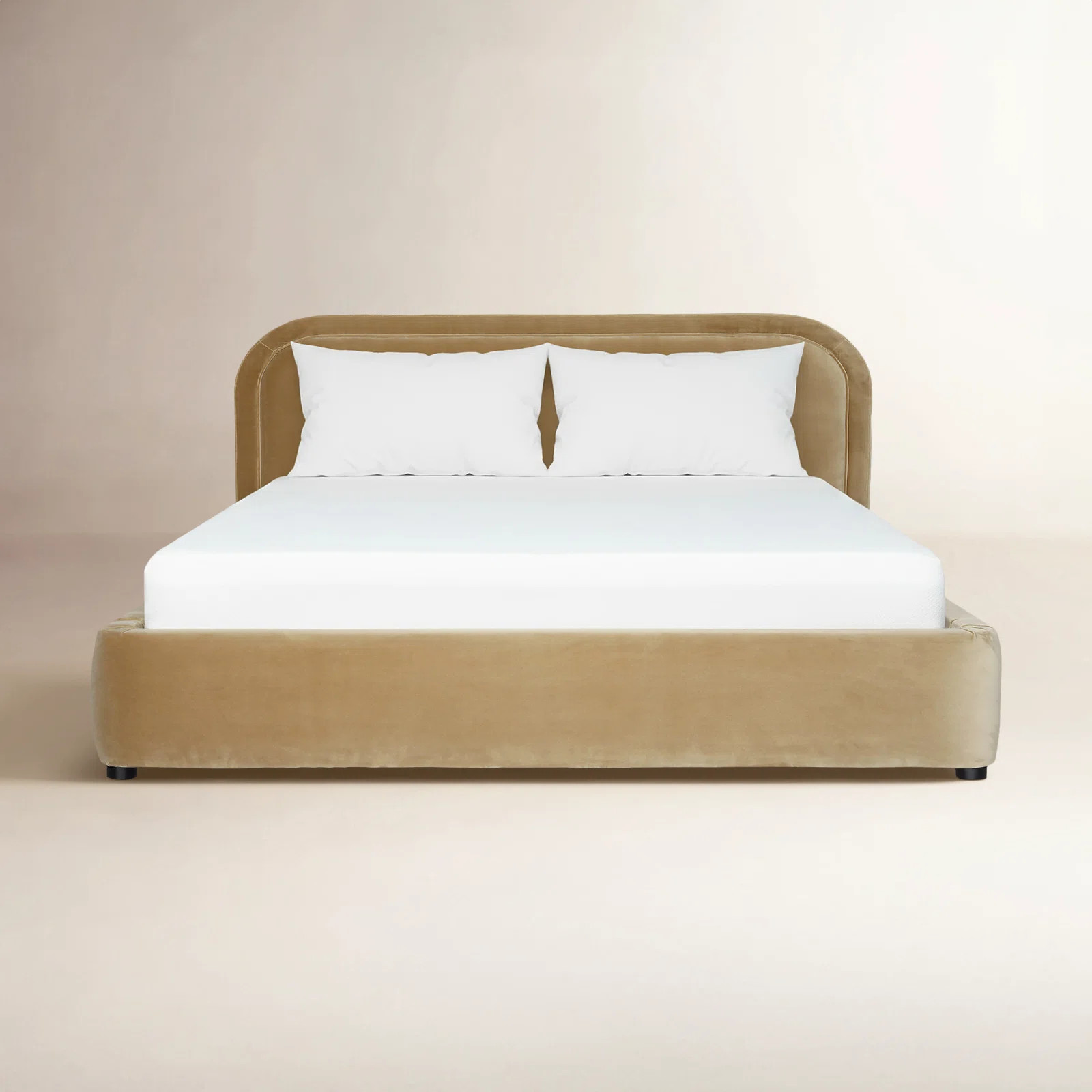 Paola Agi Poly-Velvet Upholstered Platform Bed, Camel, East King | Wayfair North America