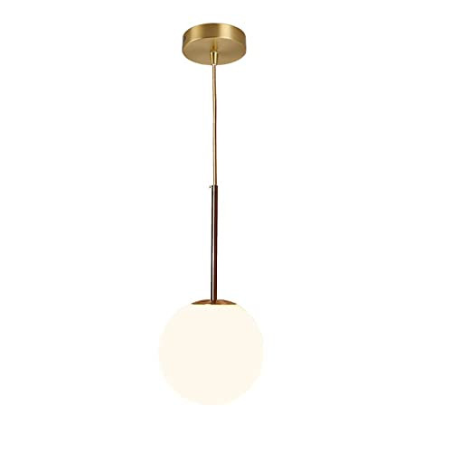 Mini Milk White Glass Globe Pendant Light Fixtures Gold Brass Finish with Gold Cable E26 5.9 Inches Glass Ball Farmhouse Pendant Ceiling Lamp (1 Light) | Amazon (US)