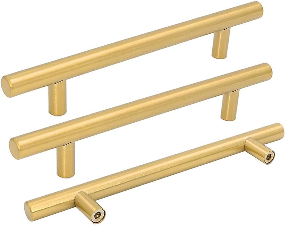 goldenwarm 10 Pack Gold Drawer Pulls Brushed Brass Hardware for Cabinet - LS201GD192 Modern Kitch... | Amazon (US)