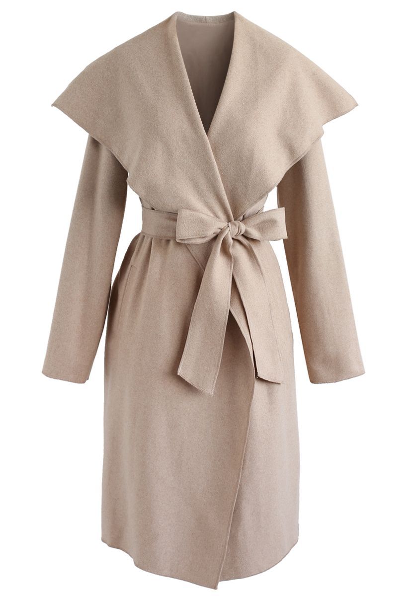 Free Myself Open Front Wool-Blend Coat in Sand | Chicwish