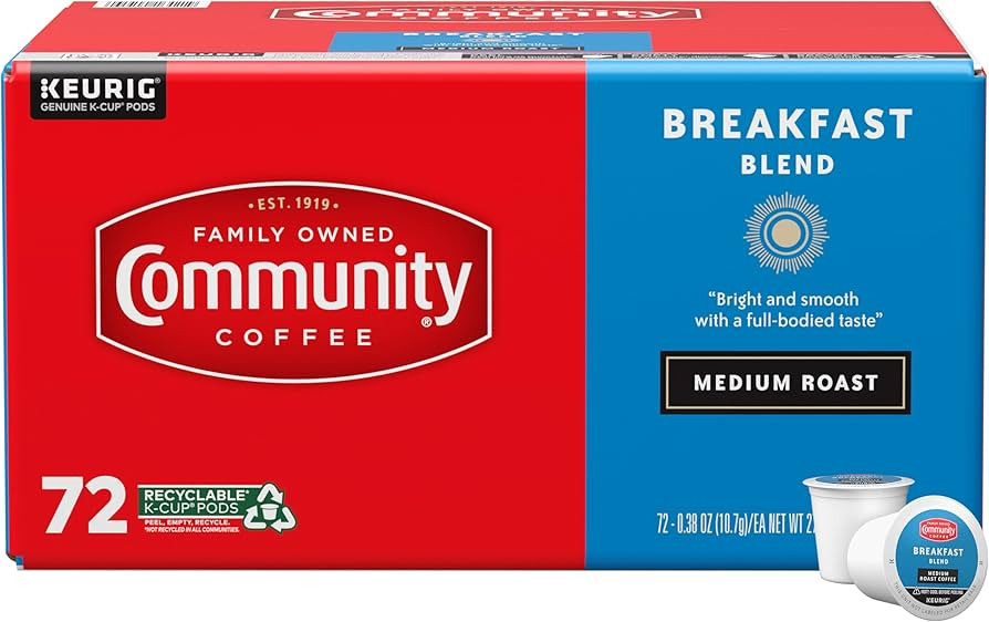 Community Coffee Breakfast Blend, Medium Roast, Single-Serve Keurig K-Cup Pods, 72 Count (Pack of... | Amazon (US)