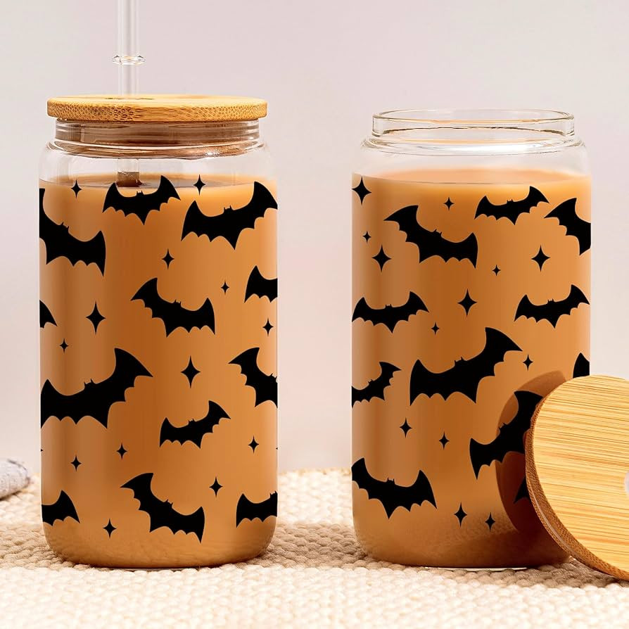 16oz Bats Coffee Cup with Lid Straw, Halloween Bats Glass Can, Halloween Spooky Gifts, Gift Idea ... | Amazon (US)