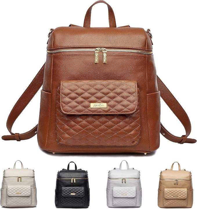 Monaco Large Diaper Bag Backpack by Luli Bebe - Designer Modern Vegan Leather Stylish Baby Backpa... | Amazon (US)