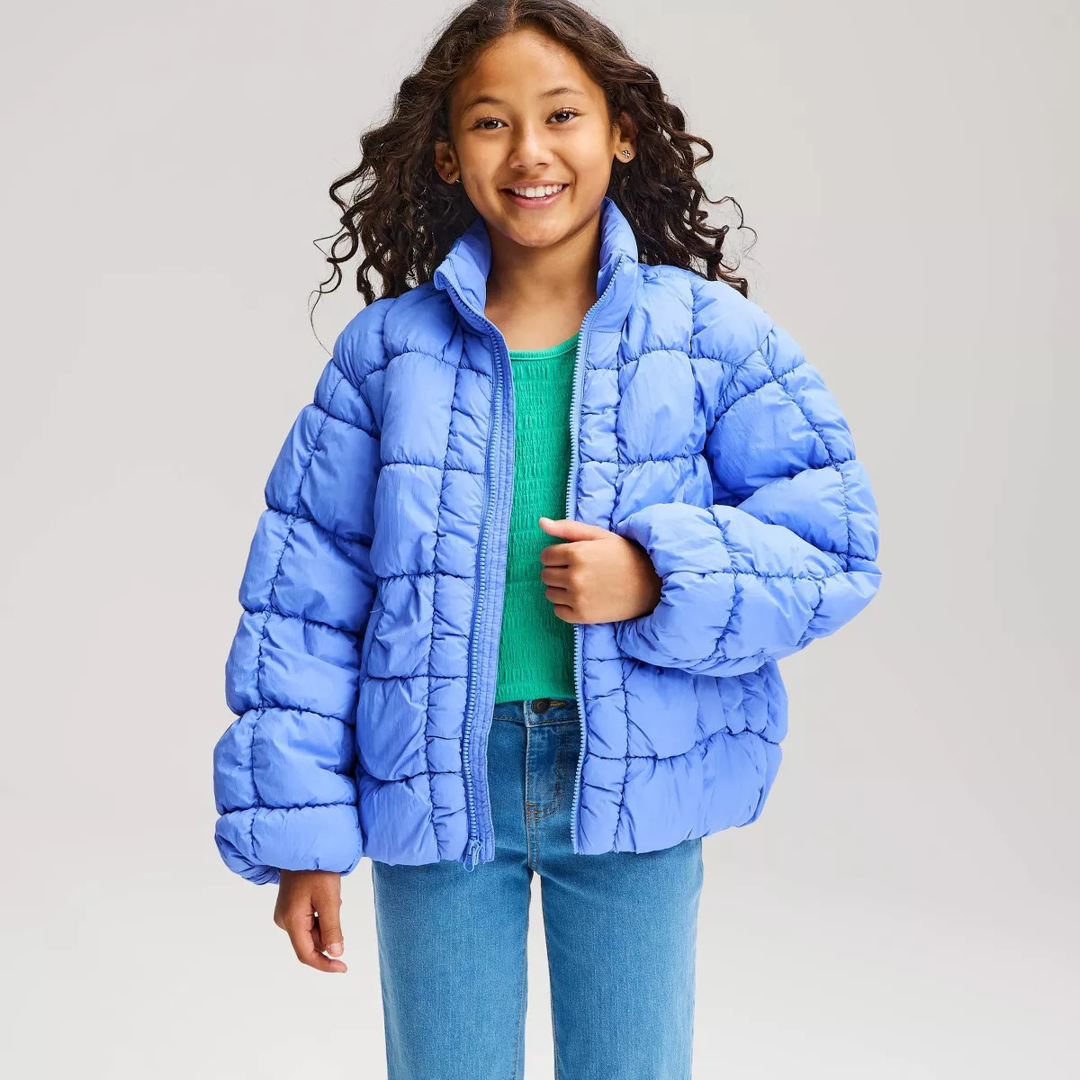 Girls' Quilted Puffer Jacket - Cat & Jack\u2122 Blue XL | Target