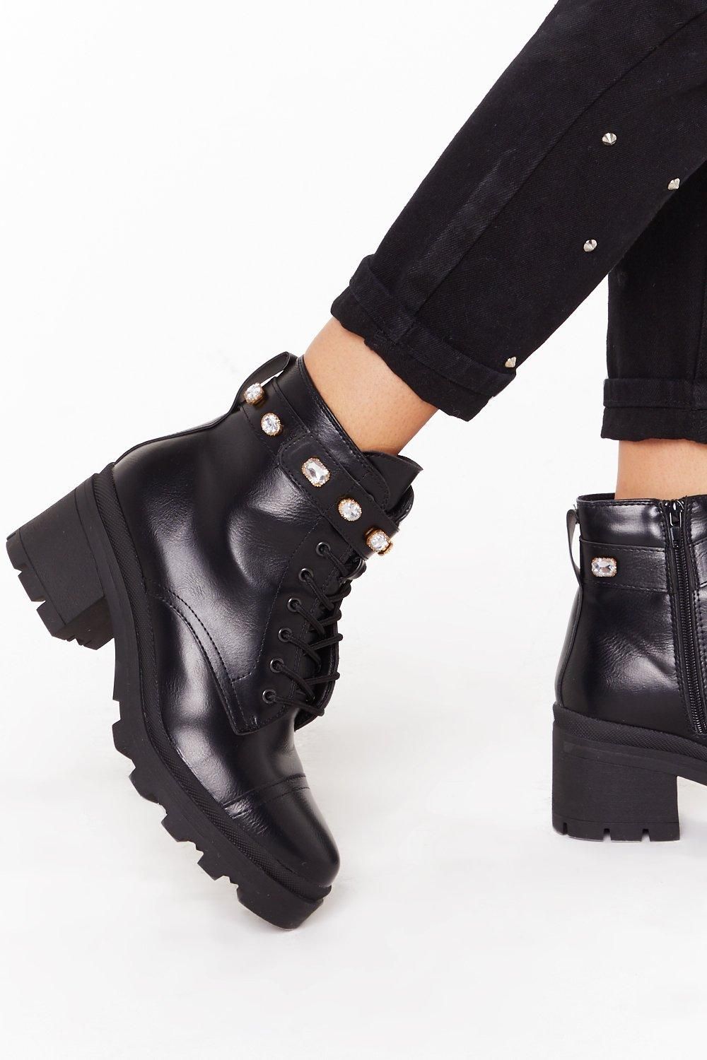 A Little Extra Faux Leather Diamante Boots | NastyGal (US & CA)