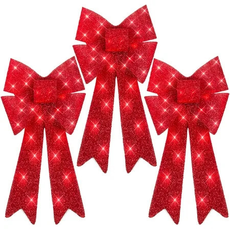 Best Choice Products Set of 3 Pre-Lit Christmas Bows, Indoor/Outdoor LED Holiday Decor w/ 8 Light Functions - Red | Walmart (US)