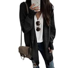 Womens Plaid Long Sleeve Open Front Cardigan Oversized Chunky Knit Sweaters Coat | Amazon (US)