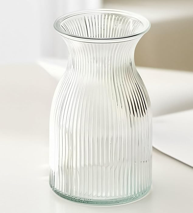 New 2026 Design Ribbed Glass Vase Wide - 8 Inch Tall Ribbed Vase for Wedding Reception, Home Deco... | Amazon (US)