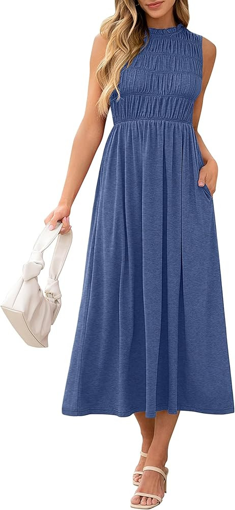 ANRABESS Women's Summer Casual Maxi Dresses Sleeveless Boho Smocked Flowy A-Line 2025 Spring Beac... | Amazon (US)