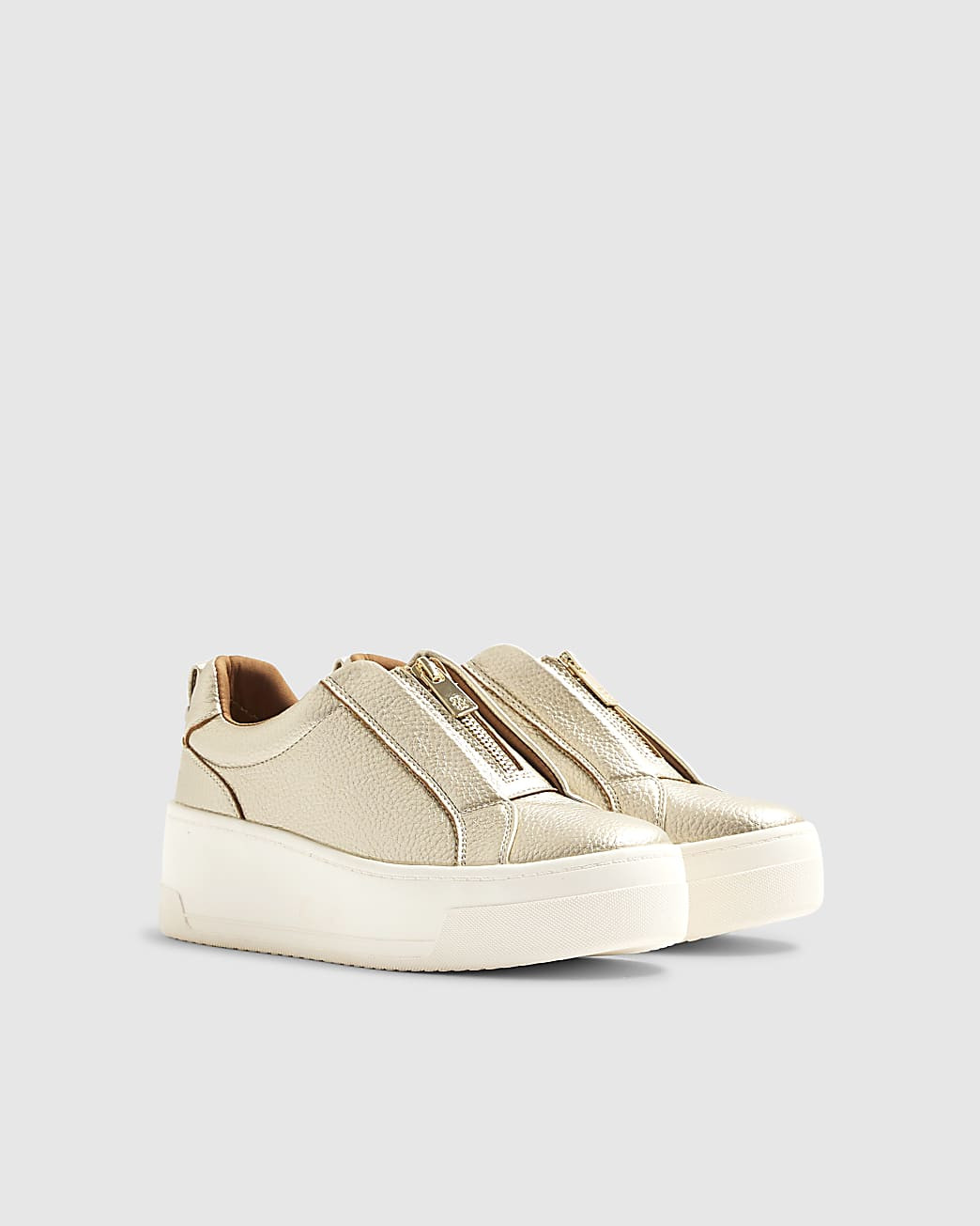 Gold Platform Zip Up Trainers | River Island UK & IE