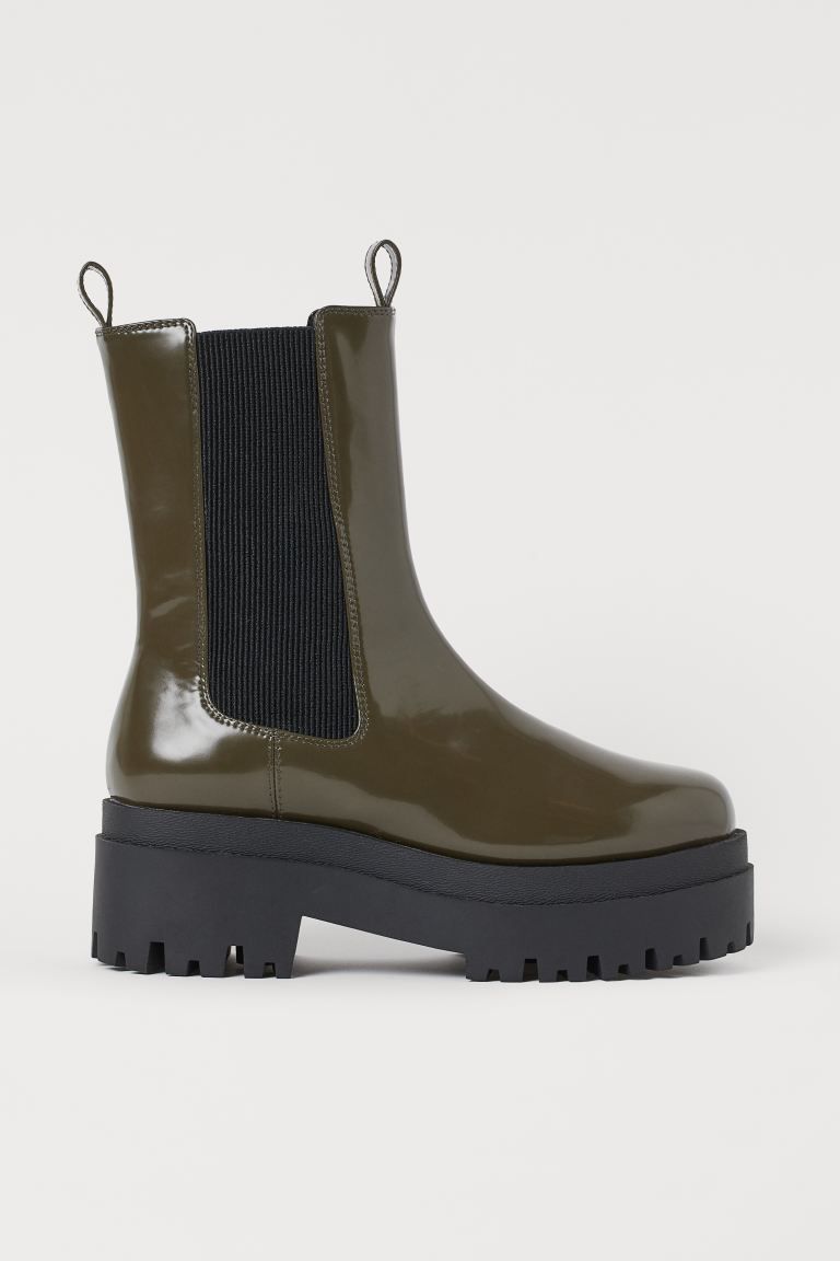 High profile chelsea-style boots in faux leather with platform soles, elastic side panels, and lo... | H&M (US + CA)