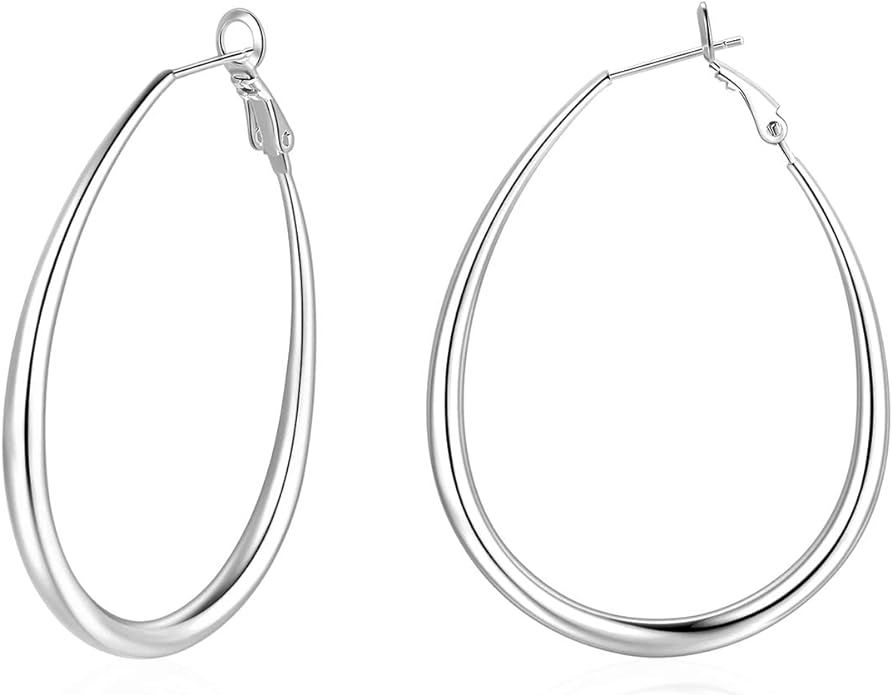 Hoop Earrings for Women, Gold Teardrop Hoops or Silver Hoop Earrings for Women, 14k Gold Hoop Ear... | Amazon (US)