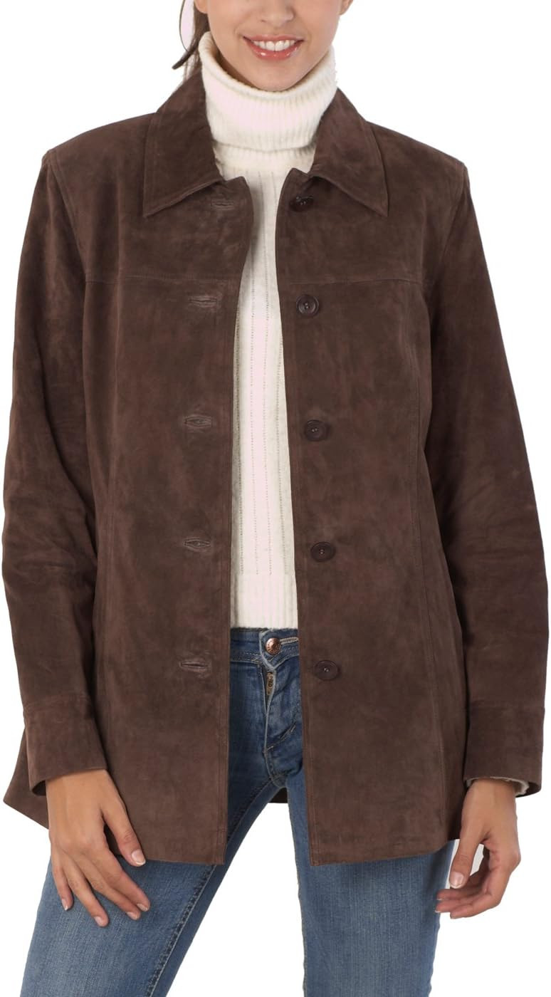 Women's Suede Leather Car Coat - Regular, Petite & Plus Size Outerwear | Amazon (US)