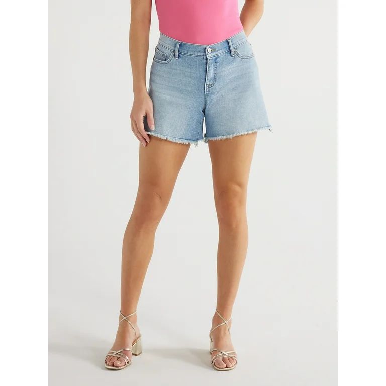 Sofia Jeans Women's Lila Mid Rise Frayed Hem Shorts, 5" Inseam, Sizes 2-20 - Walmart.com | Walmart (US)