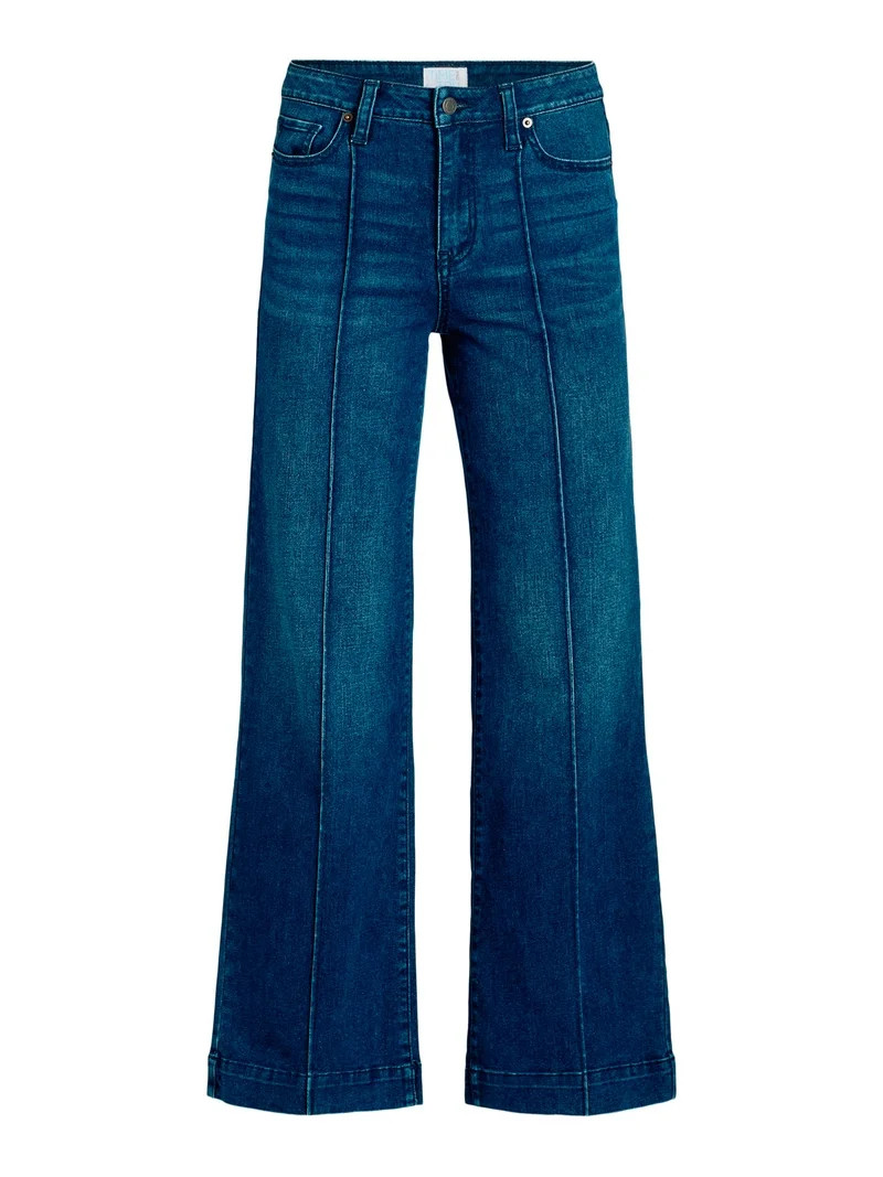 Time and Tru Women's Wide Leg Jeans with Seam Details, Available in Regular, Short, Long Inseams,... | Walmart (US)
