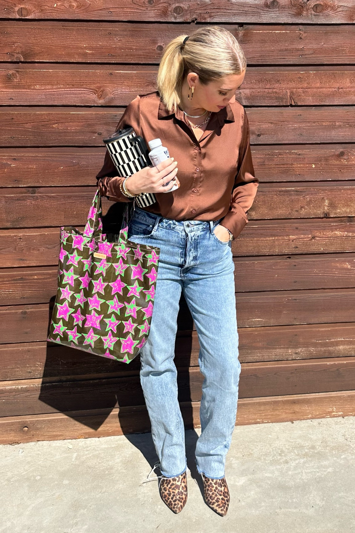 Church fashion, satin style shirt, high waisted denim, consuela tote bag, leopard boots, slick back hair 

#LTKootd #LTKgrwm #LTKdayinmylife