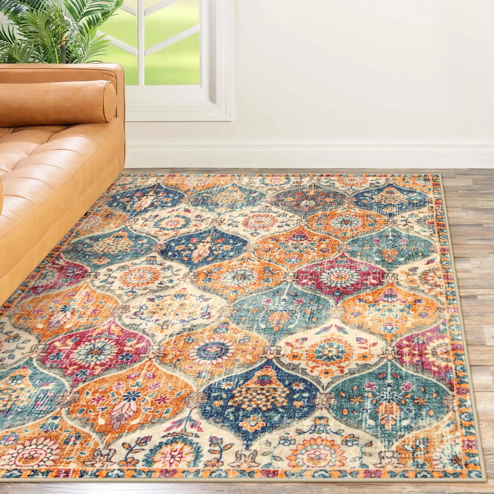 Moynesa 5'x7' Area Rug for Living Room Indoor Non-Slip Moroccan Trellis Washable Mat Large Orient... | Walmart (US)