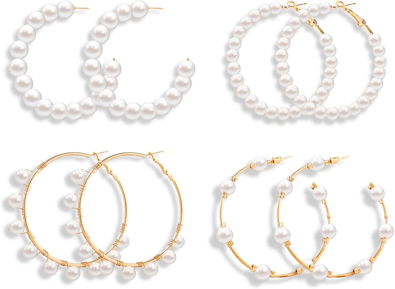 4 Pairs Pearl Hoop Earrings Set for Women Faux Pearl Hug Hoop Earrings Pearl Beaded Earrings for ... | Amazon (CA)