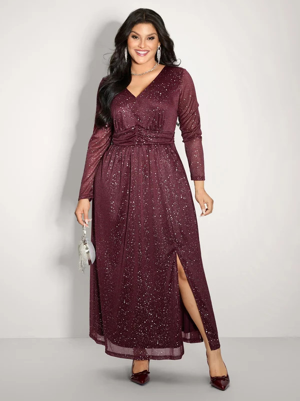 Shimmery Hot Stamp Stretchy Slit Maxi Dress | Bloomchic