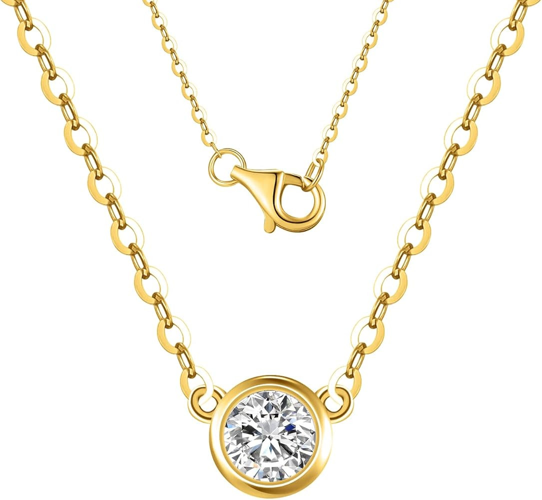 14k Solid Gold Diamond Solitaire Necklace Series,No fading, No allergies, Non gold-plating,Lab gr... | Amazon (US)
