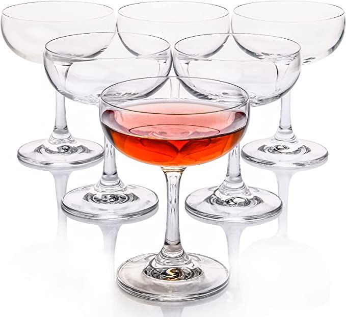 FAWLES Crystal Coupe Glasses, Set of 6, 7 Ounce(220ml), Elegant Short Stem Design, Clear Cocktail... | Amazon (US)