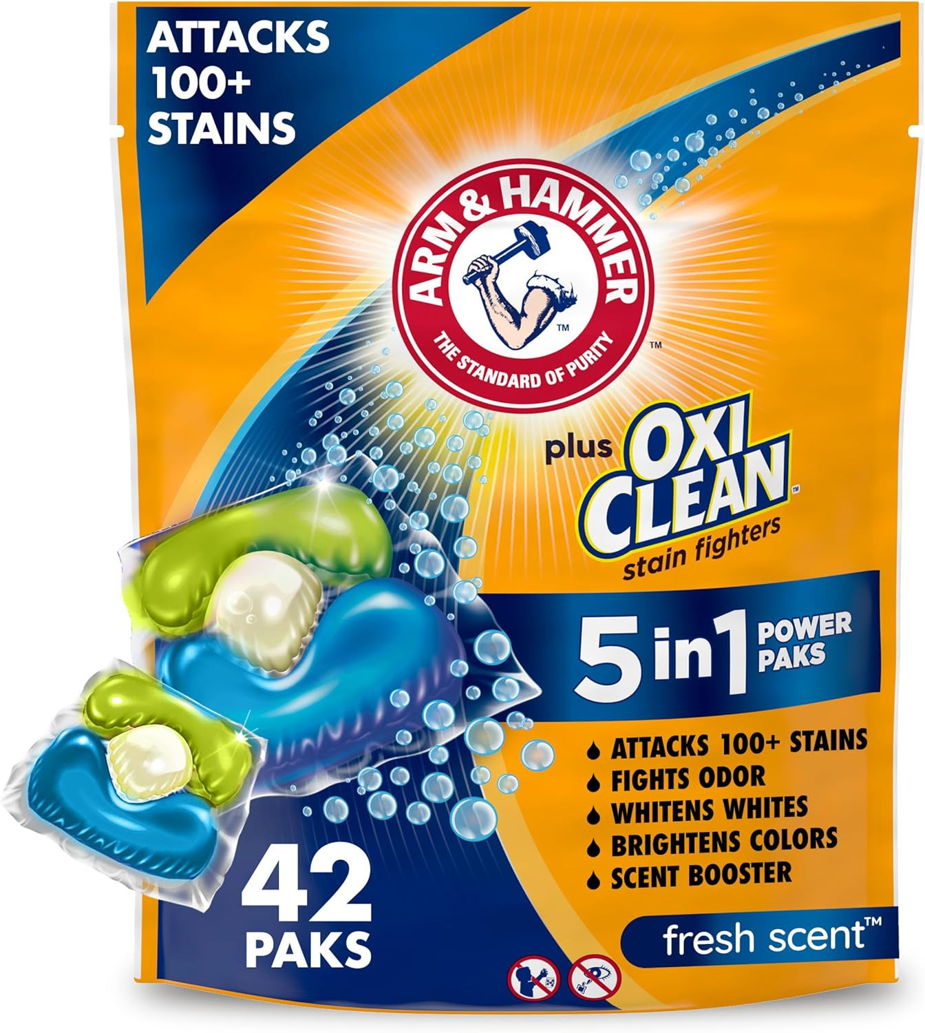 Arm & Hammer Plus OxiClean 5-in-1 Laundry Detergent Power Paks, 42 Count (Packaging may vary) | Amazon (US)