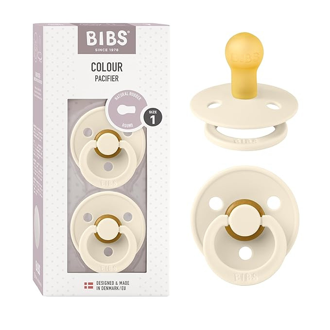 BIBS Pacifiers | Natural Rubber Baby Pacifier | Set of 2 BPA-Free Soothers | Made in Denmark | Iv... | Amazon (US)