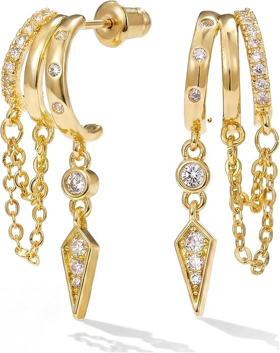 Gold Earrings for Women Trendy 14K Gold Plated Dangle Earrings Small Hoop Huggie Drop Stud Earrin... | Amazon (US)