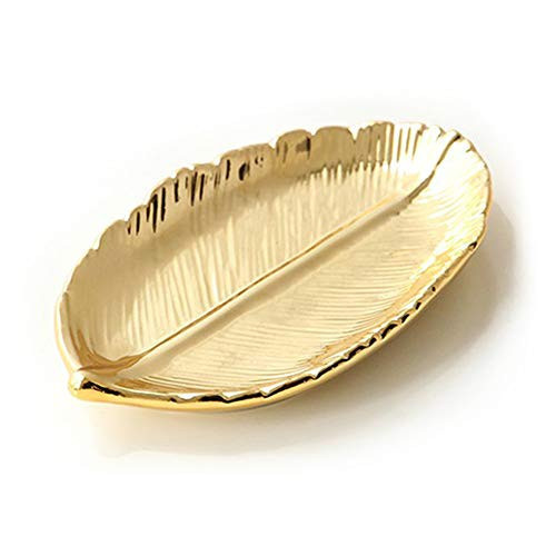 Lependor Golden Leaf Shaped Small Ceramic Jewelry Ring Dish Necklace Bracelet Holder Tray Organizer, Ceramic Decorative Trinket Dish for Wedding Party Woman Girl -Small Gold Leaf | Amazon (US)