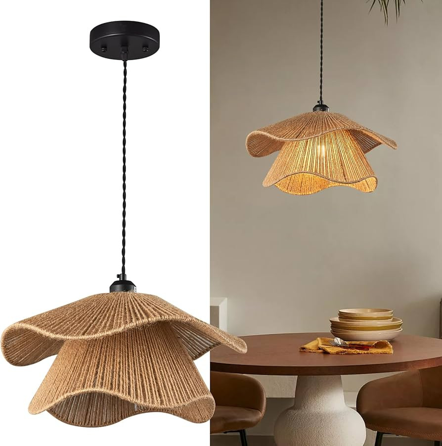 Farmhouse Hand-Woven Rattan Pendant Light Fixture Bohemian Chandelier Woven Wicker Pendant Lighti... | Amazon (US)