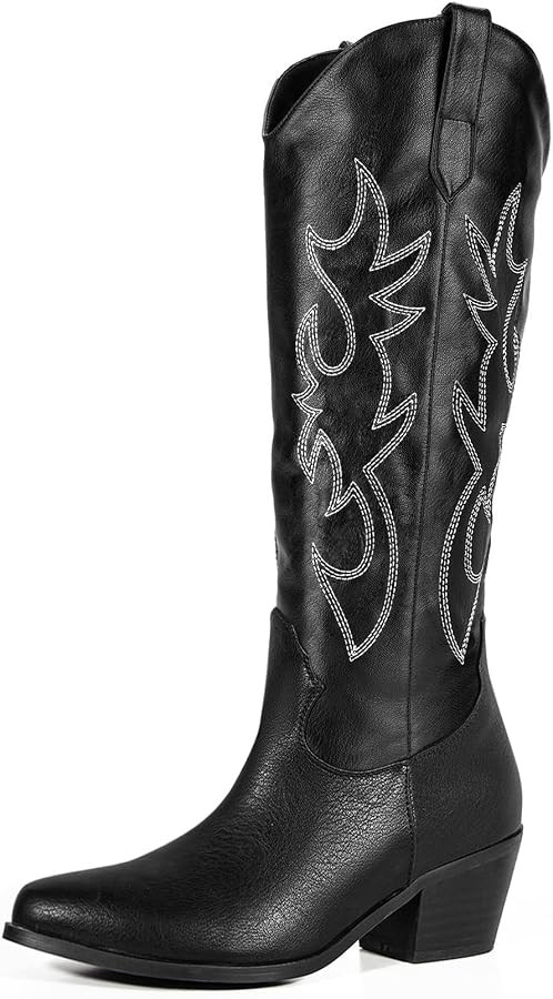 Women's Cowboy Boots Metallic Mid Calf Cowgirl Boots Wide Calf Western Embroidered Sparkly Paty B... | Amazon (US)