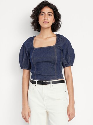 Square-Neck Denim Cropped Top | Old Navy (US)