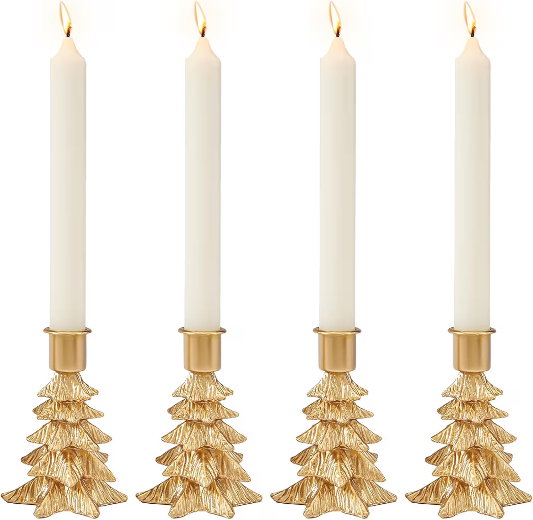 WDS WONDROUS Christmas Tree Candle Holders Set of 4 – Taper Candle Holders for Christmas Decora... | Amazon (US)