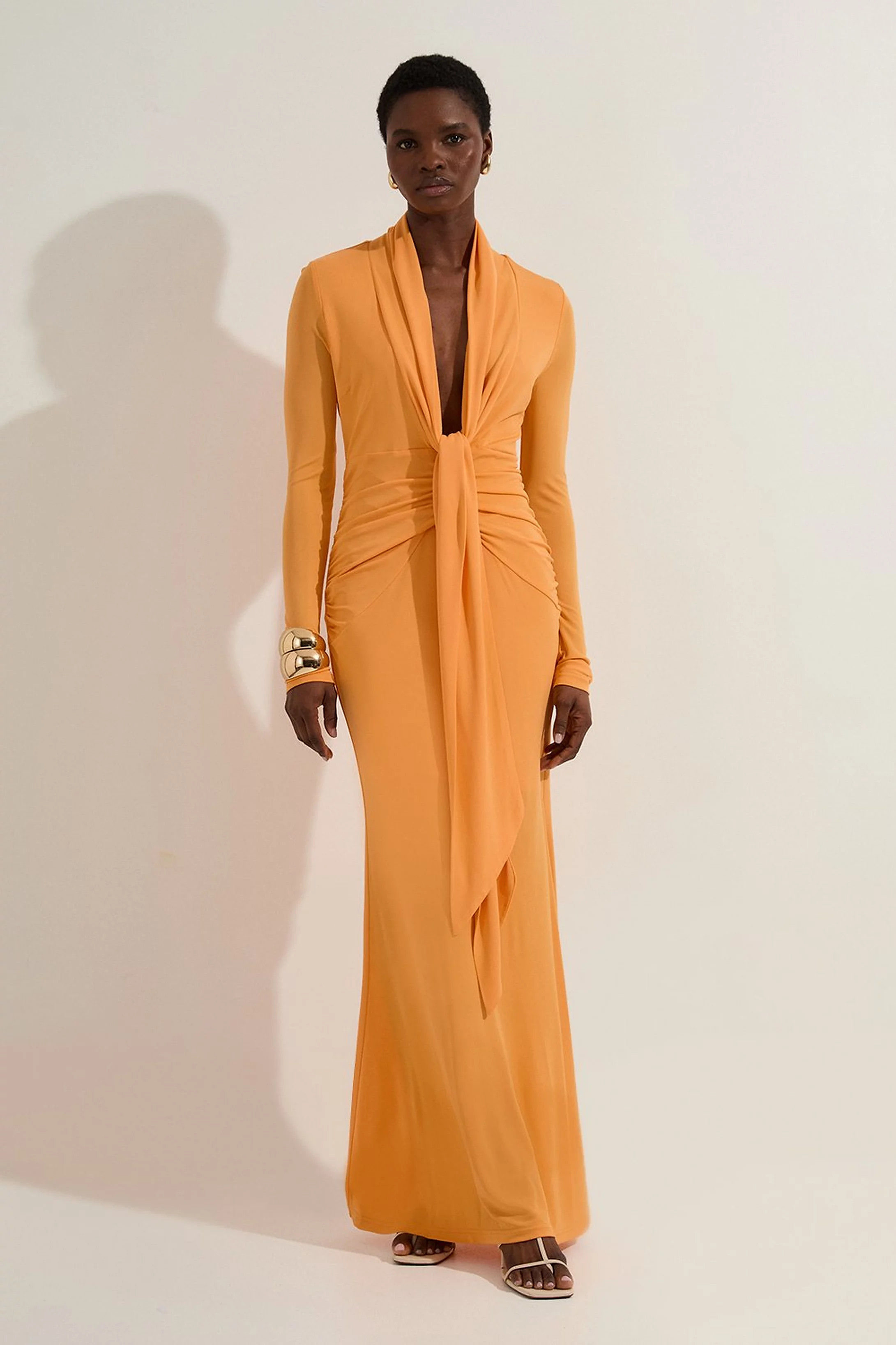 Premium Stretch Crepe Jersey Plunge Neck Maxi Dress | Karen Millen | Karen Millen US