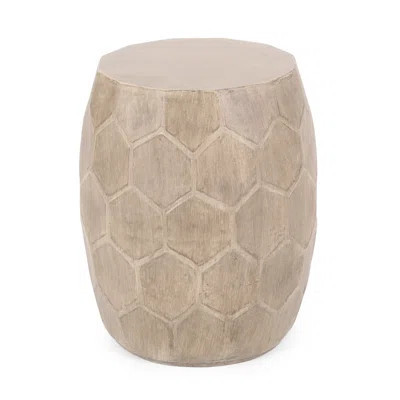 Boho Lightweight Concrete Side Table, Barrel Structure with Honeycomb Pattern, Natural Wood Finish, No Assembly, 15.25" W x 15.25" D x 18.25" H | Wayfair North America