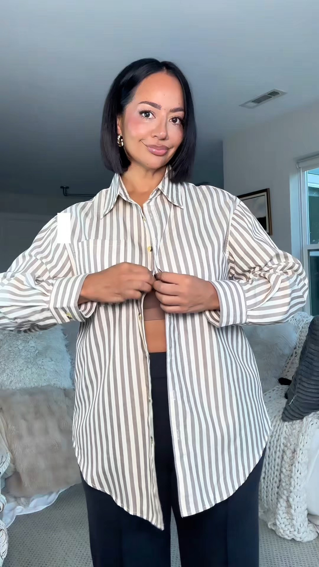 How to Style an Oversized Shirt Two Ways for Fall 👕 
✨ Versatile shirt you can dress up for the office or down for errands 
✨ Comes in multiple colors 
✨ No stretch, fits true to size (wearing a M)

Save this post to shop later 🛍️ 

fall outfit
errands outfit 
sneakers 
cargo jeans 

#LTKStyleTip #LTKFindsUnder50 #LTKOver40