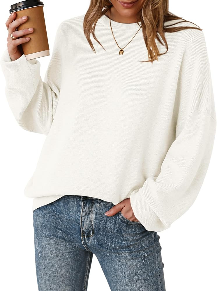 Arach&Cloz Women's Wool Blend Oversized Sweaters Crewneck Casual Fall Outfits Fashion Tops | Amazon (US)
