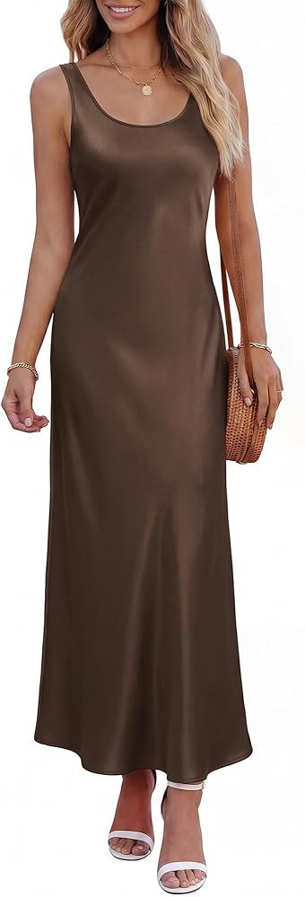 BTFBM Satin Dress Sleeveless Scoop Neck Summer Dresses for Women Elegant 2026 Loose Party Sundres... | Amazon (US)